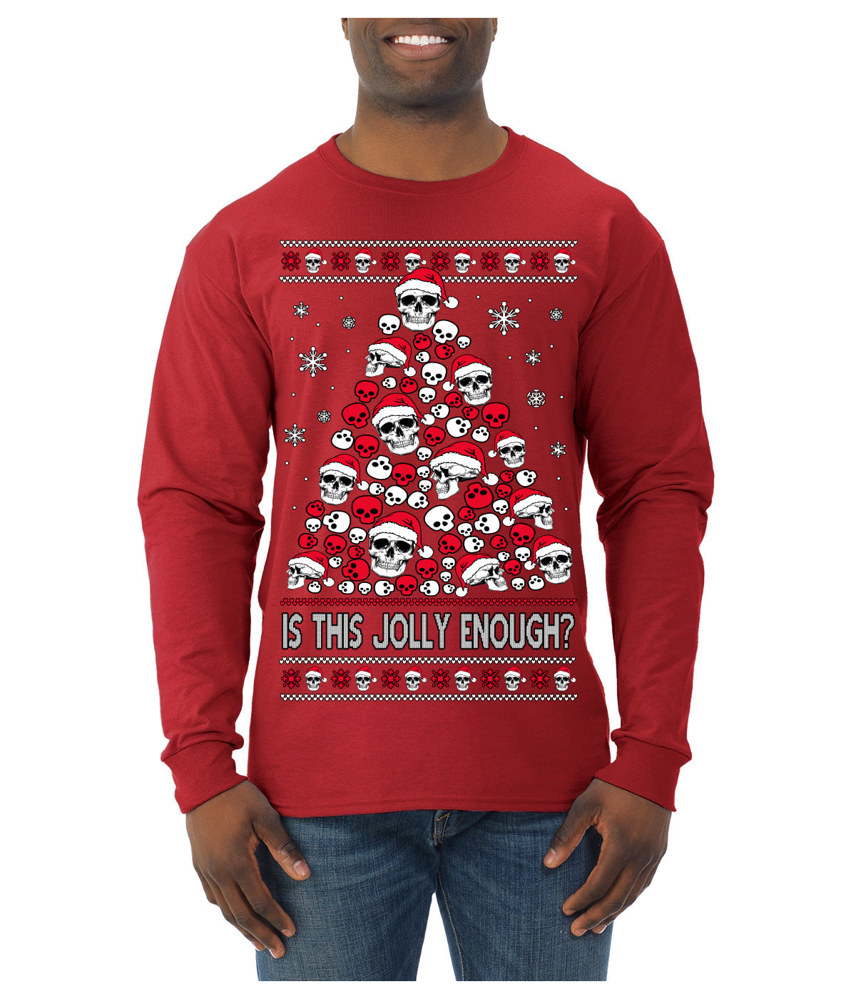 Is This Jolly Enough? Skeleton Skull Christmas Tree Ugly Christmas Sweater Mens Long Sleeve Shirt