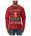 Best Christmas By Par Funny Santa Golfing Pun Sports Golf Ugly Christmas Sweater Mens Long Sleeve Shirt