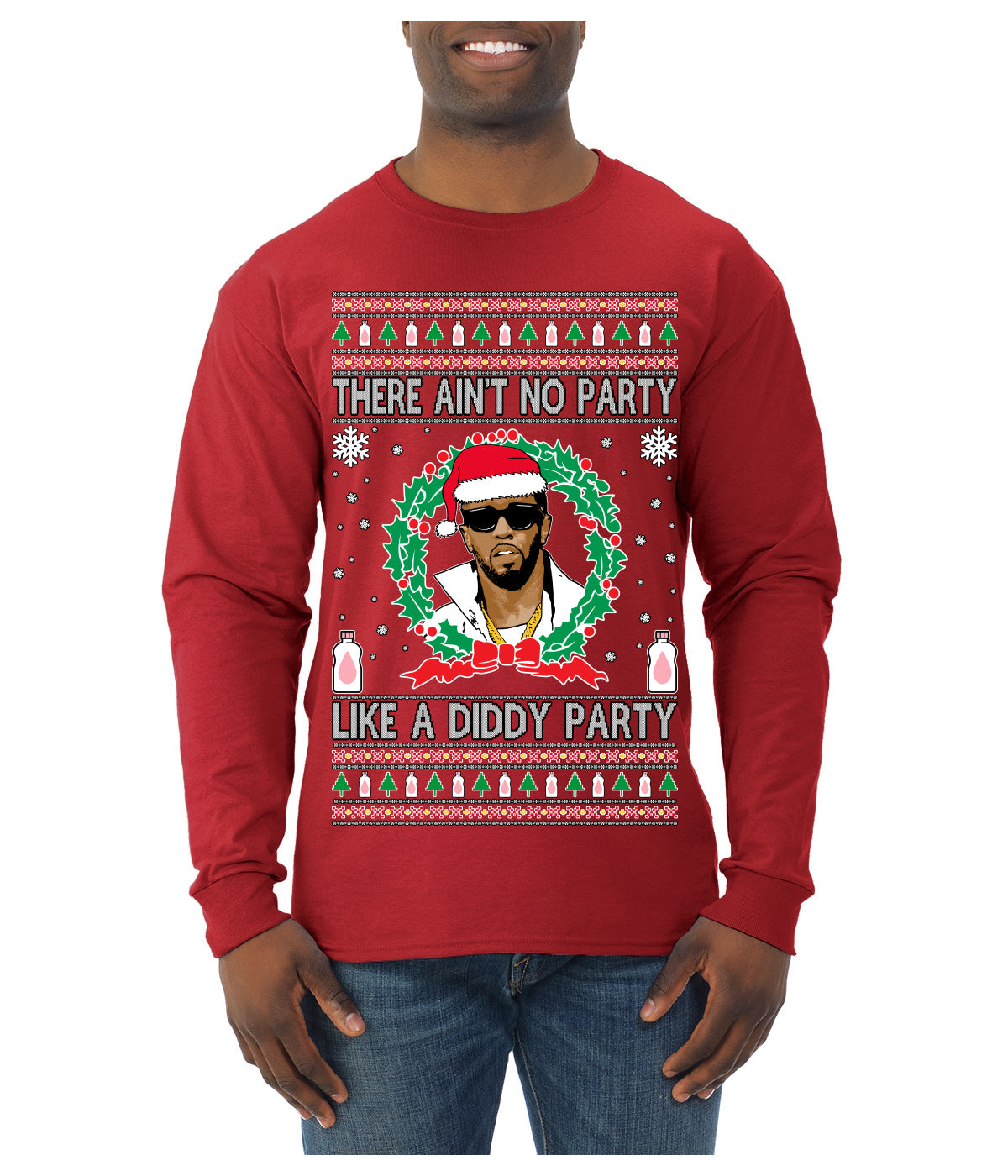 There Ain't No Party Like a Diddy Party, Funny Crazy Party Viral Music Baby Oil Meme, Men Women Ugly Christmas Sweater Mens Long Sleeve Shirt
