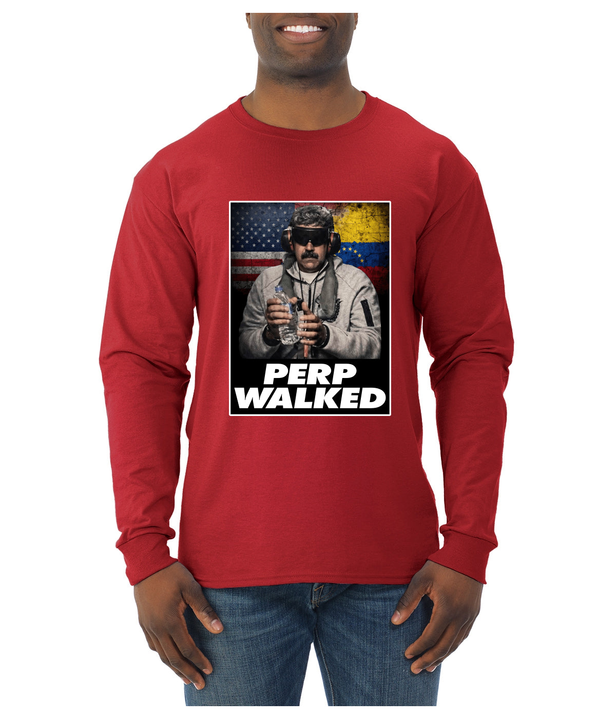 Venezuelan Dictator Maduro Captured Perp Walked Sweater, Unisex Mens Long Sleeve Shirt
