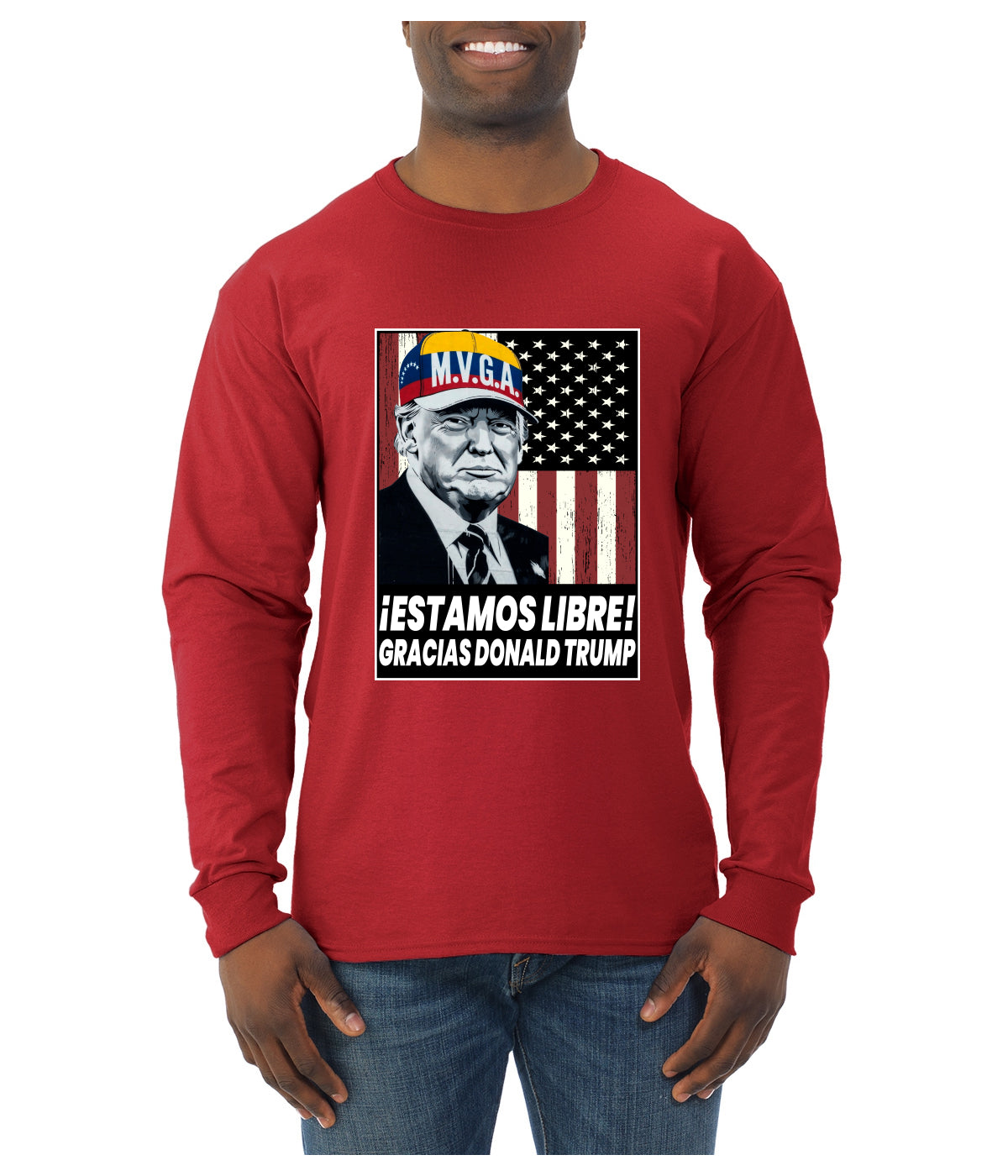 Estamos Libre, Gracias Donald Trump Make Venezuela Great Again Sweater, Unisex Mens Long Sleeve Shirt
