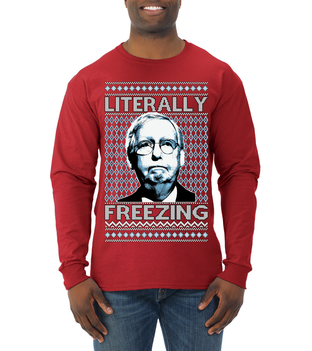 Literally Freezing McConnell Senator  Ugly Christmas Sweater Mens Long Sleeve Shirt