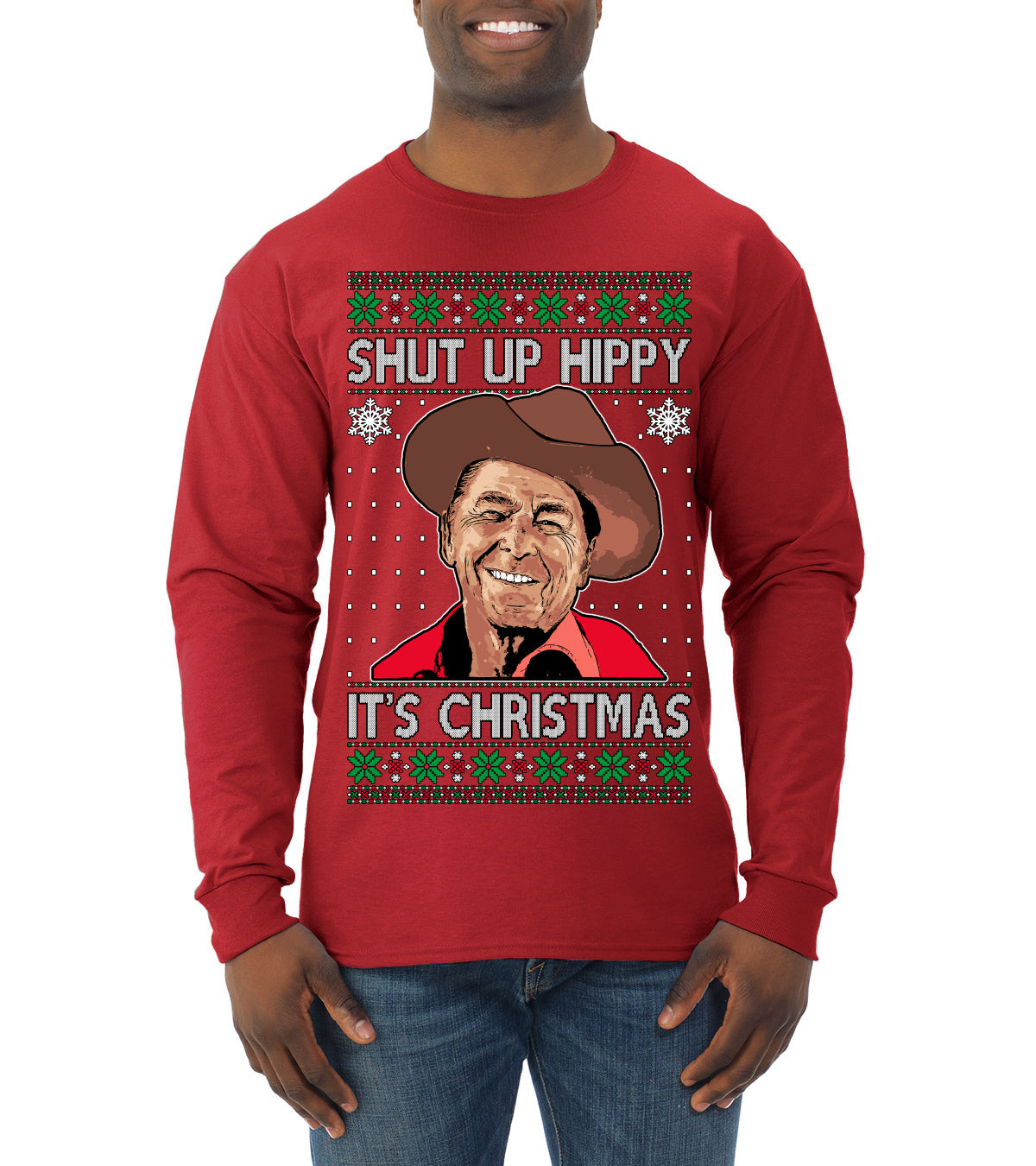 Shut Up Hippy It's Christmas Ugly Christmas Sweater Mens Long Sleeve Shirt