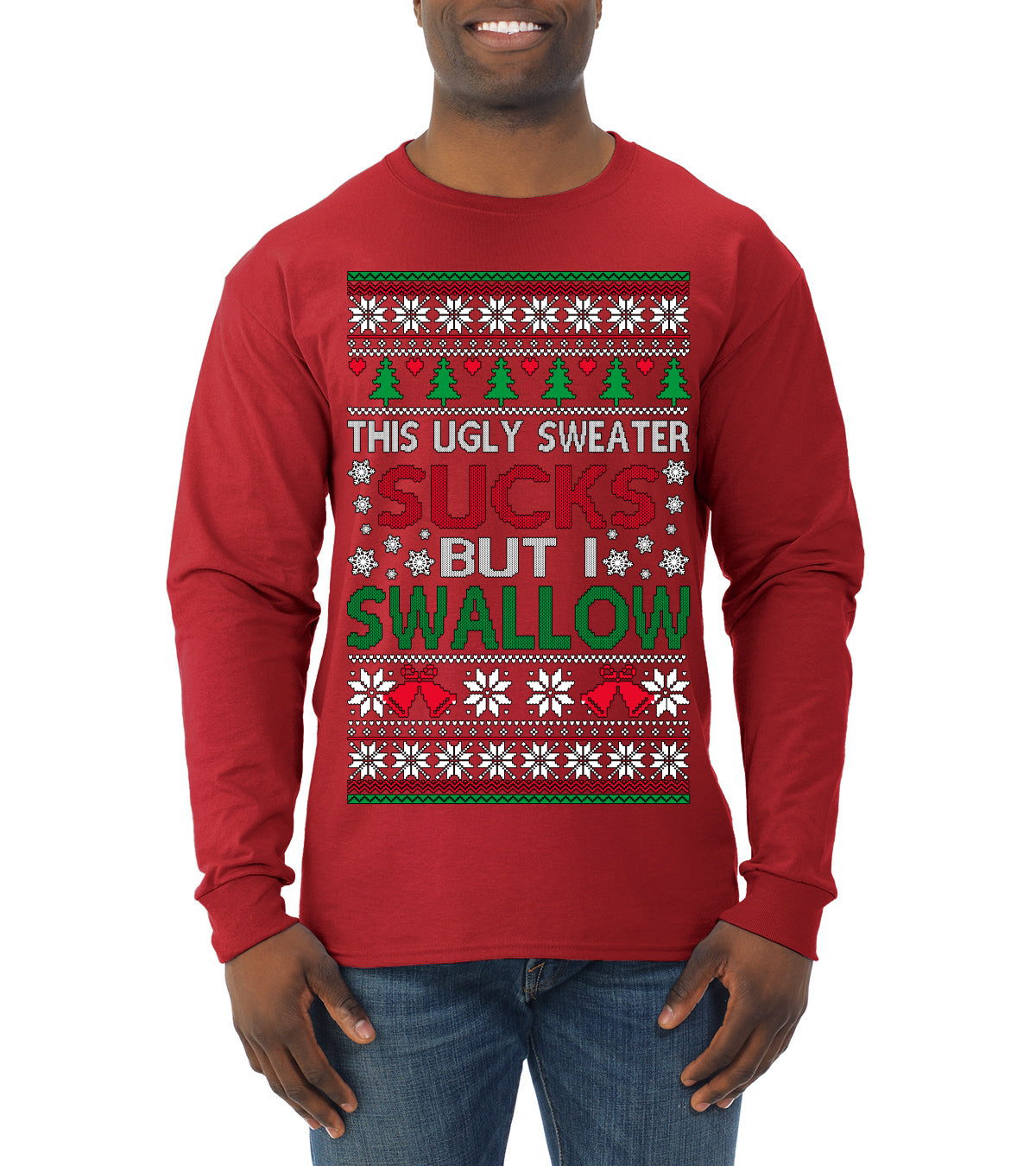 This Ugly Sweater Sucks But I Swallow Ugly Christmas Sweater Mens Long Sleeve Shirt