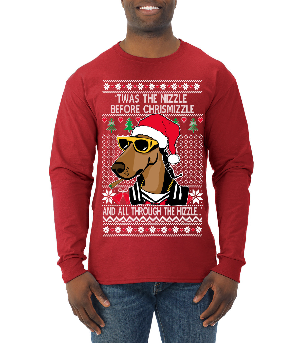 Twas The Nizzle Before Chrismizzle Gangster Dogg Rapper Ugly Christmas Sweater Mens Long Sleeve Shirt