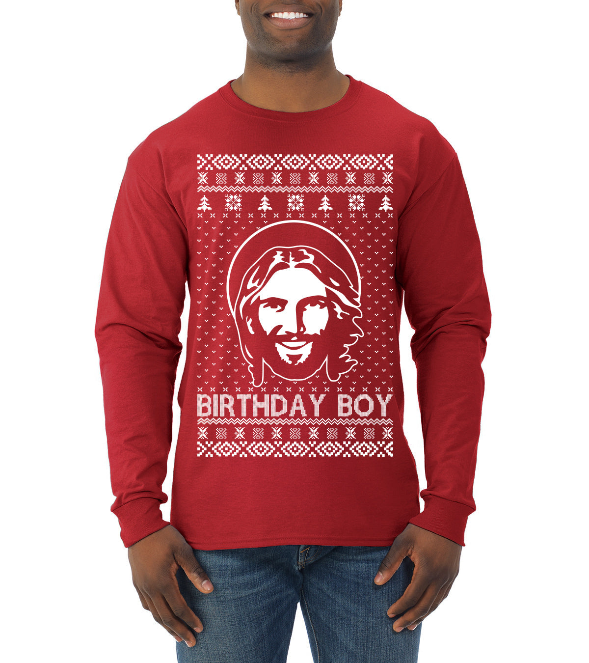 Birthday Boy Jesus Christ Ugly Christmas Sweater Mens Long Sleeve Shirt