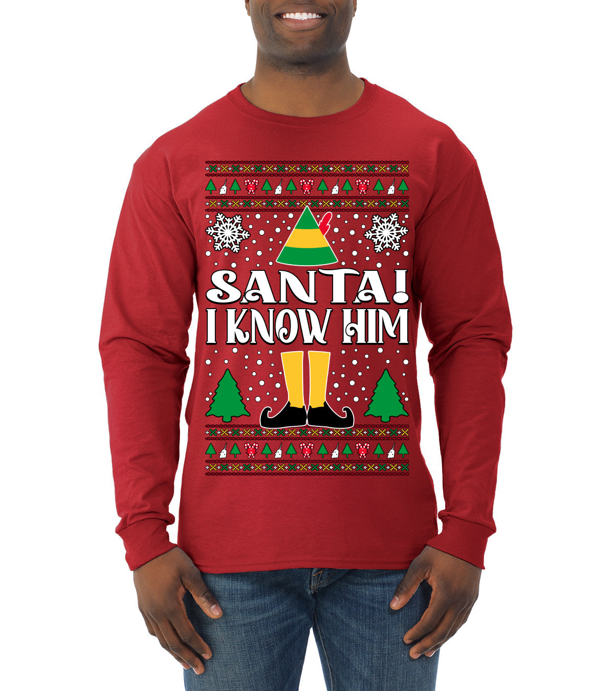Santa! I Know Him Christmas Movie Quote  Ugly Christmas Sweater Mens Long Sleeve Shirt