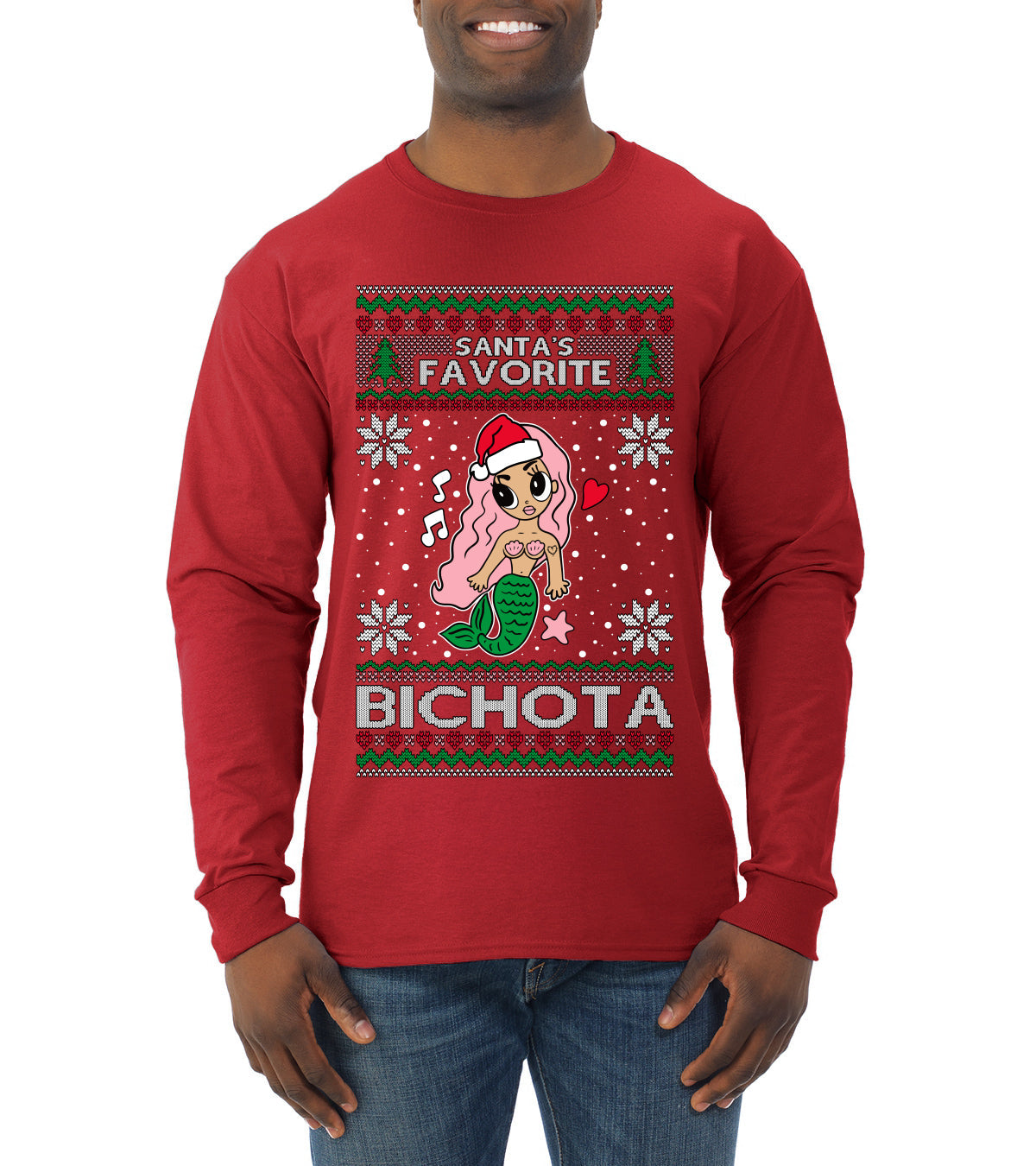 Christmas Karol Santa's Favorite Bichota Ugly Christmas Sweater Mens Long Sleeve Shirt
