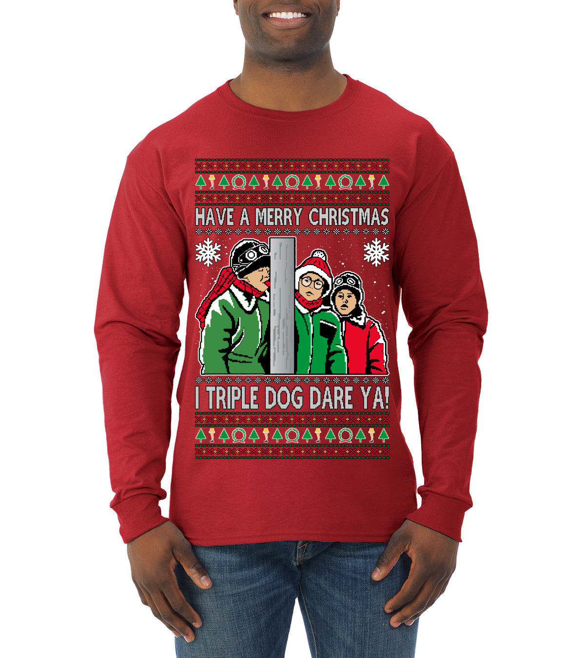 I Triple Dog Dare Ya Merry Story Ugly Christmas Sweater Mens Long Sleeve Shirt