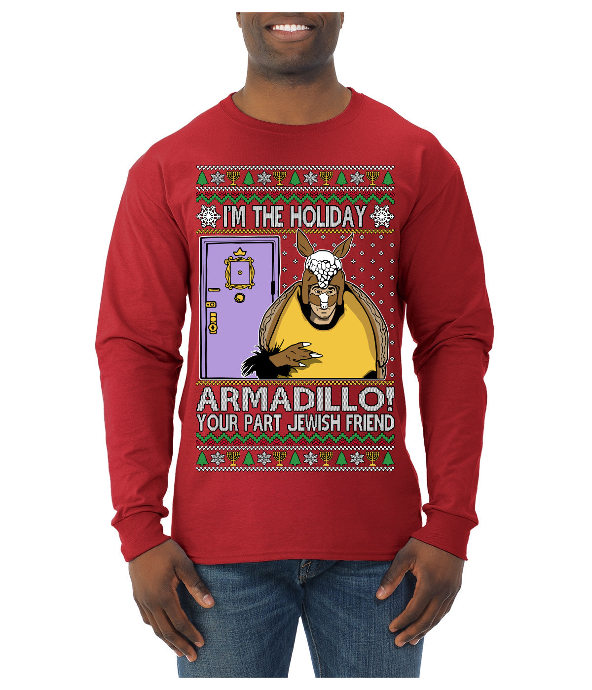 Holiday Armadillo Part Jewish TV Show Ugly Christmas Sweater Mens Long Sleeve Shirt