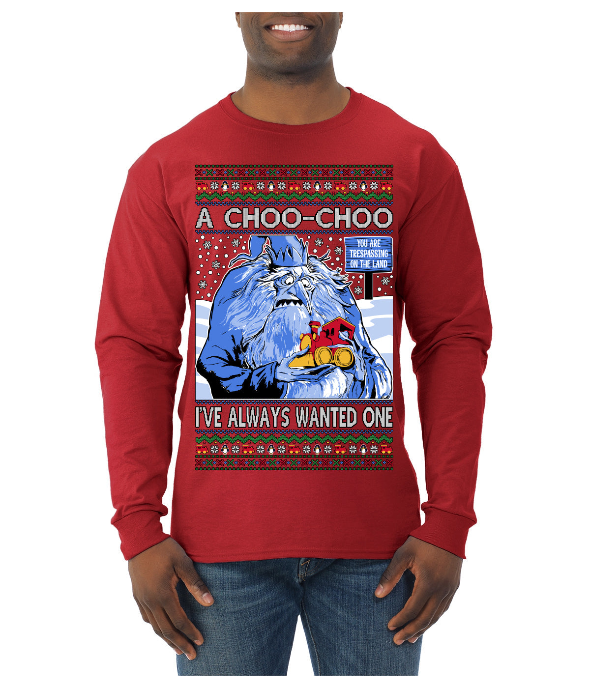 A Choo Choo I've Always Wanted One Winter Warlock Movie Ugly Christmas Sweater Mens Long Sleeve Shirt