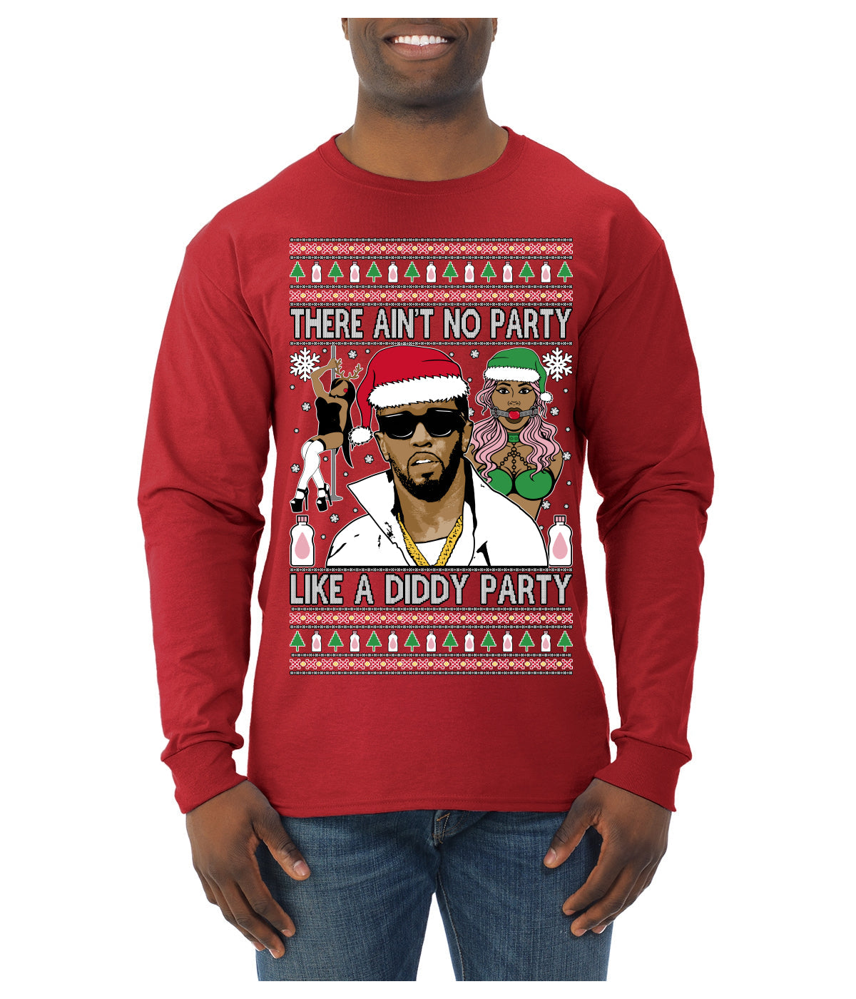 There Ain't No Party Like a Diddy Party Viral Music Meme Ugly Christmas Sweater Mens Long Sleeve Shirt