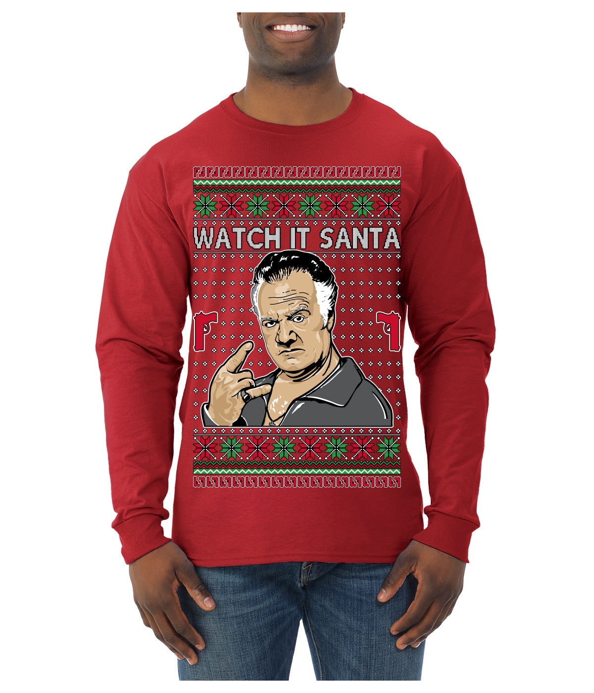 Watch It Santa Funny Paulie Italian Mafia TV Show Ugly Christmas Sweater Mens Long Sleeve Shirt