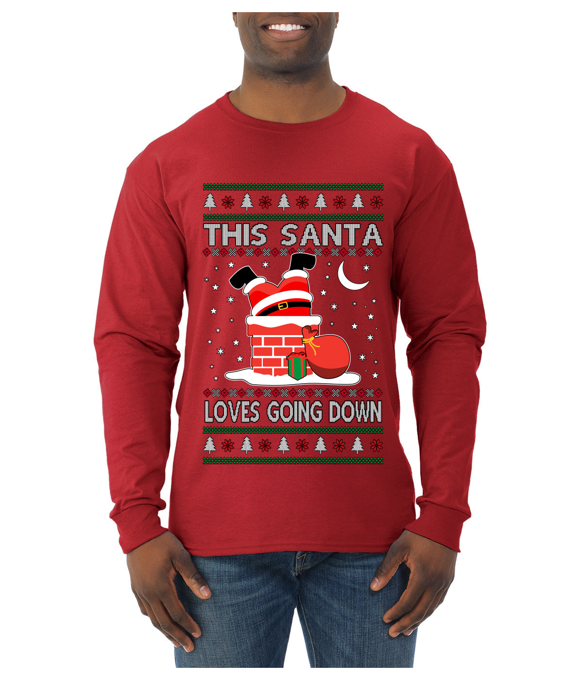 This Santa Loves going down, Funny dirty Humor, Ugly Christmas Sweater Mens Long Sleeve Shirt