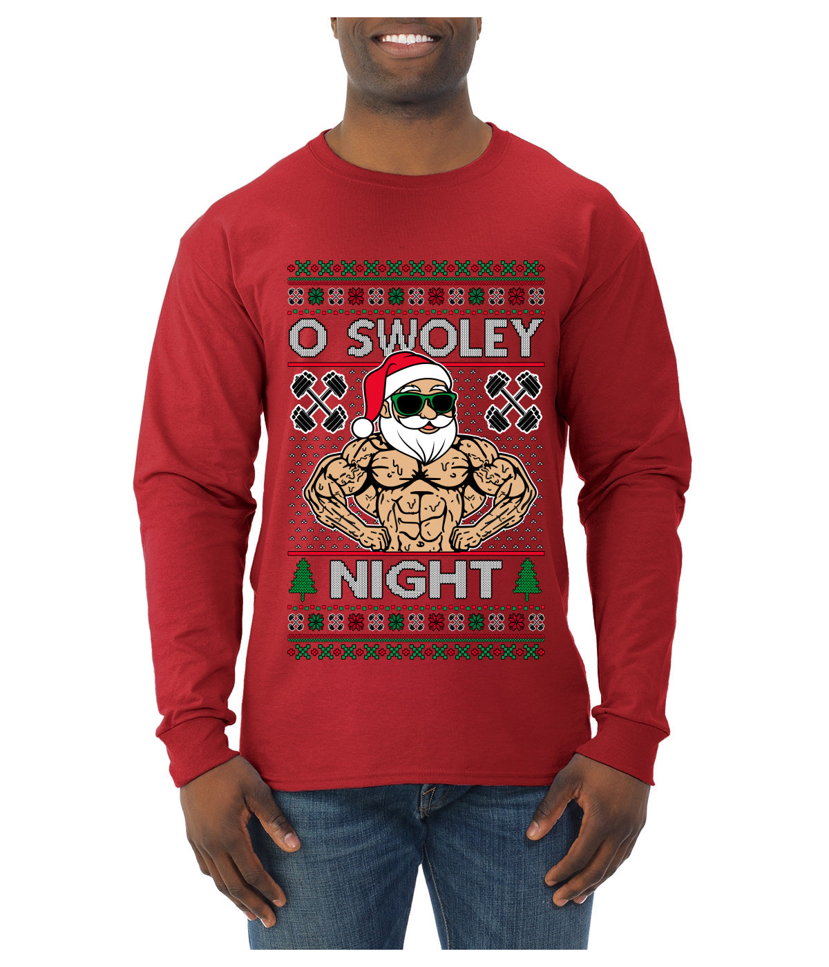 O Swoley Night, Exercise and Fitness Enthusiast, Ugly Christmas Sweater Mens Long Sleeve Shirt