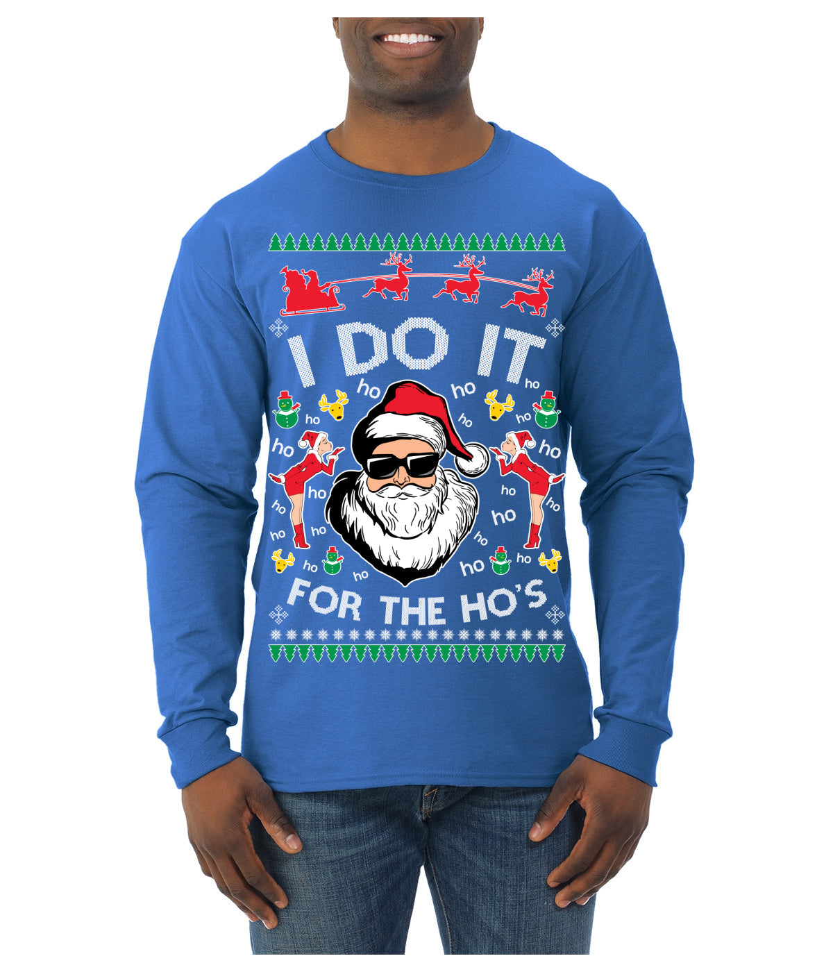 I Do It for the Hos Funny Santa Claus Ugly Christmas Sweater Mens Long Sleeve Shirt
