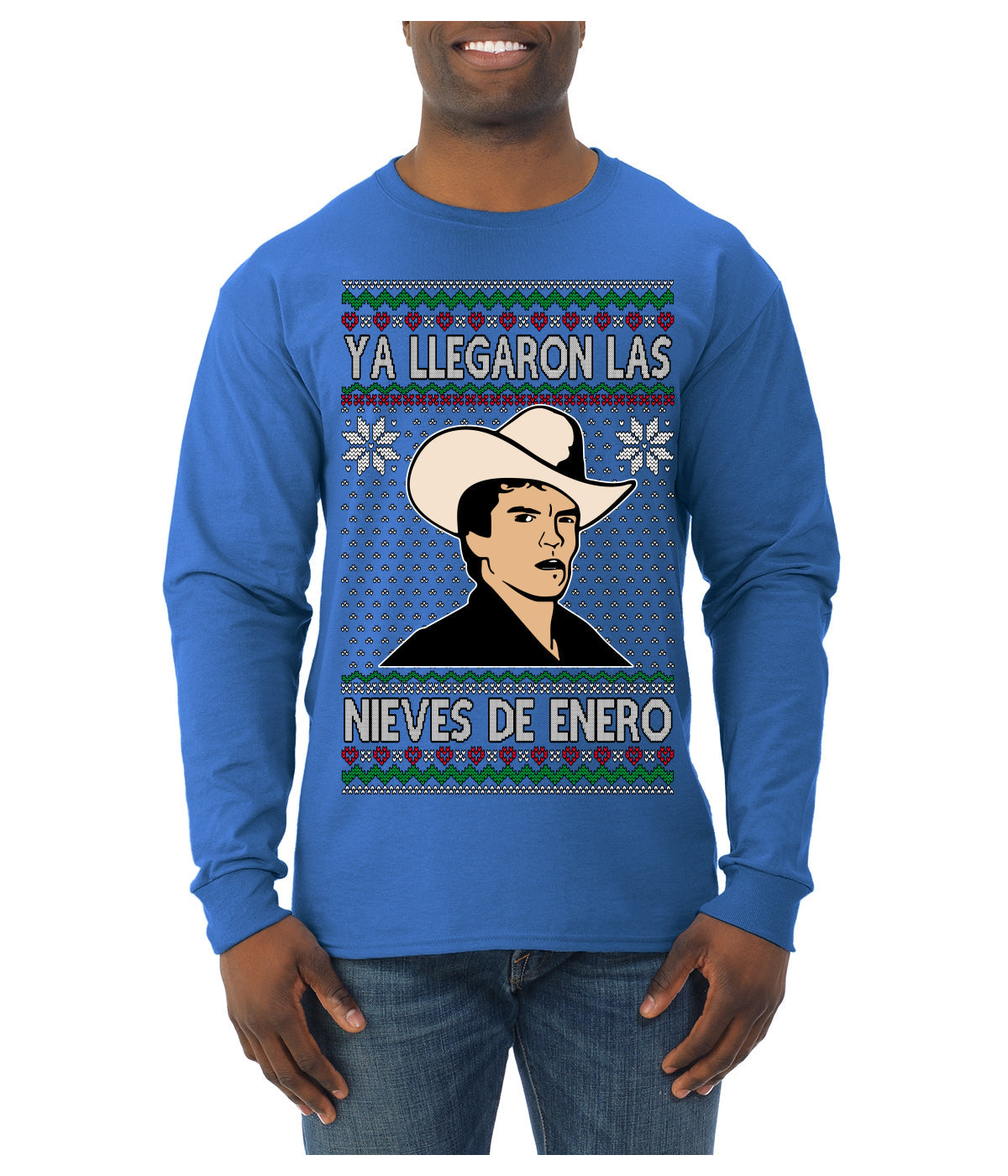 Ya Llegaron Las Nieves De Enero Chalino January Snow Ugly Christmas Sweater Mens Long Sleeve Shirt