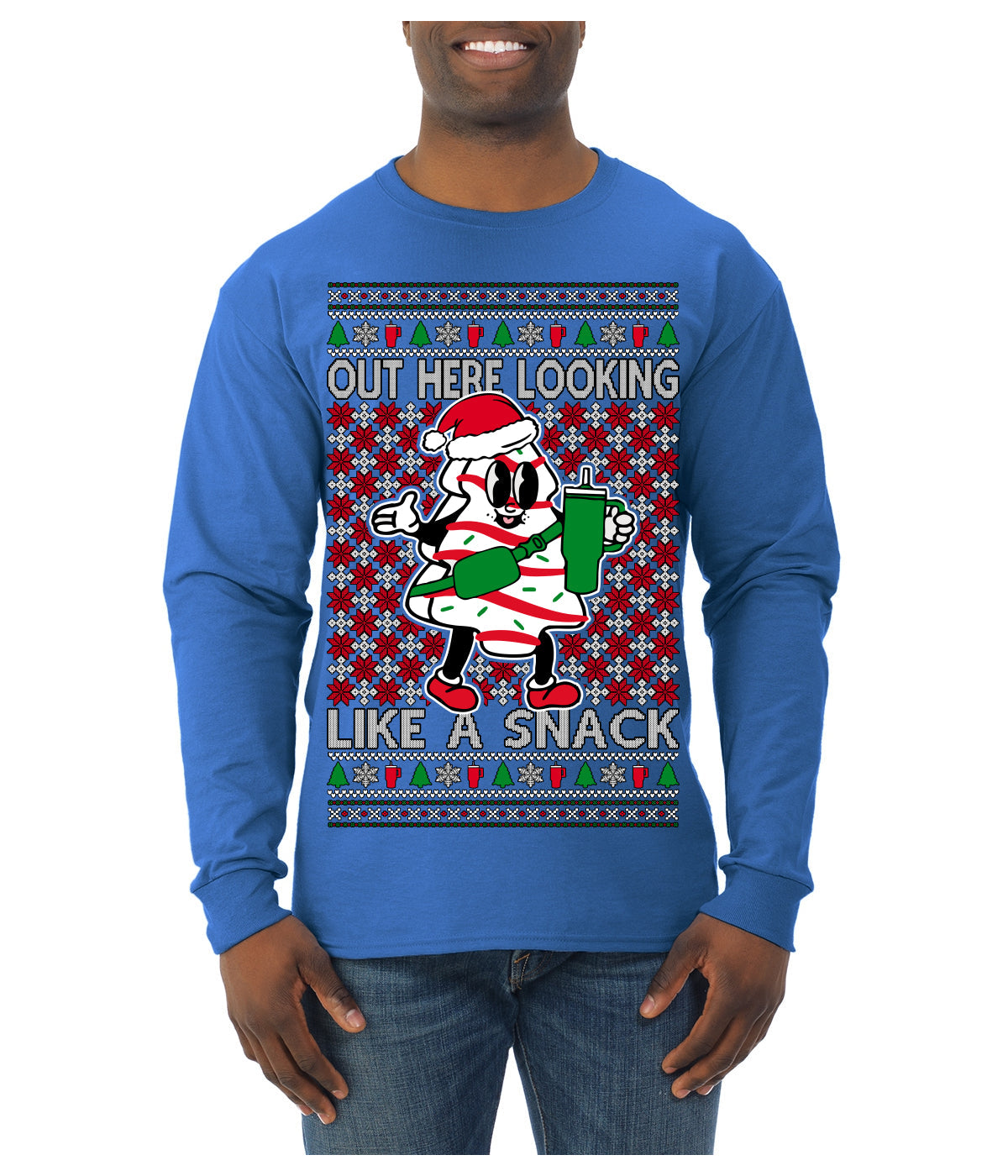 Out Here Looking Like a Snack Funny Cute Christmas Cookie Ugly Christmas Sweater Mens Long Sleeve Shirt