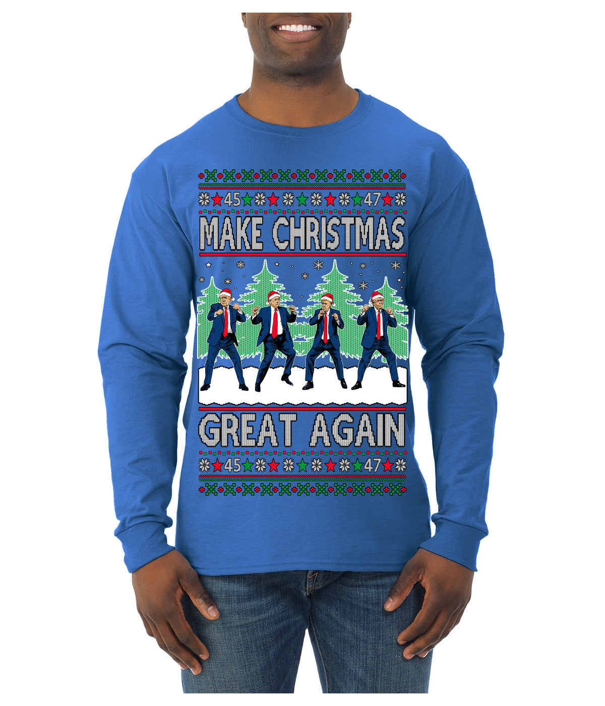 Make Christmas Great Again Shimmy Dance USA President Ugly Christmas Sweater Mens Long Sleeve Shirt