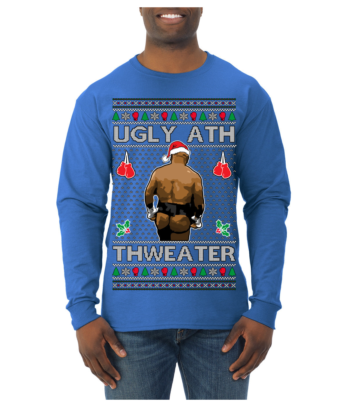 Ugly Ath Sweater Merry Chrithmith, Butt Viral Ugly Ass Boxing Fight Meme Ugly Christmas Sweater Mens Long Sleeve Shirt