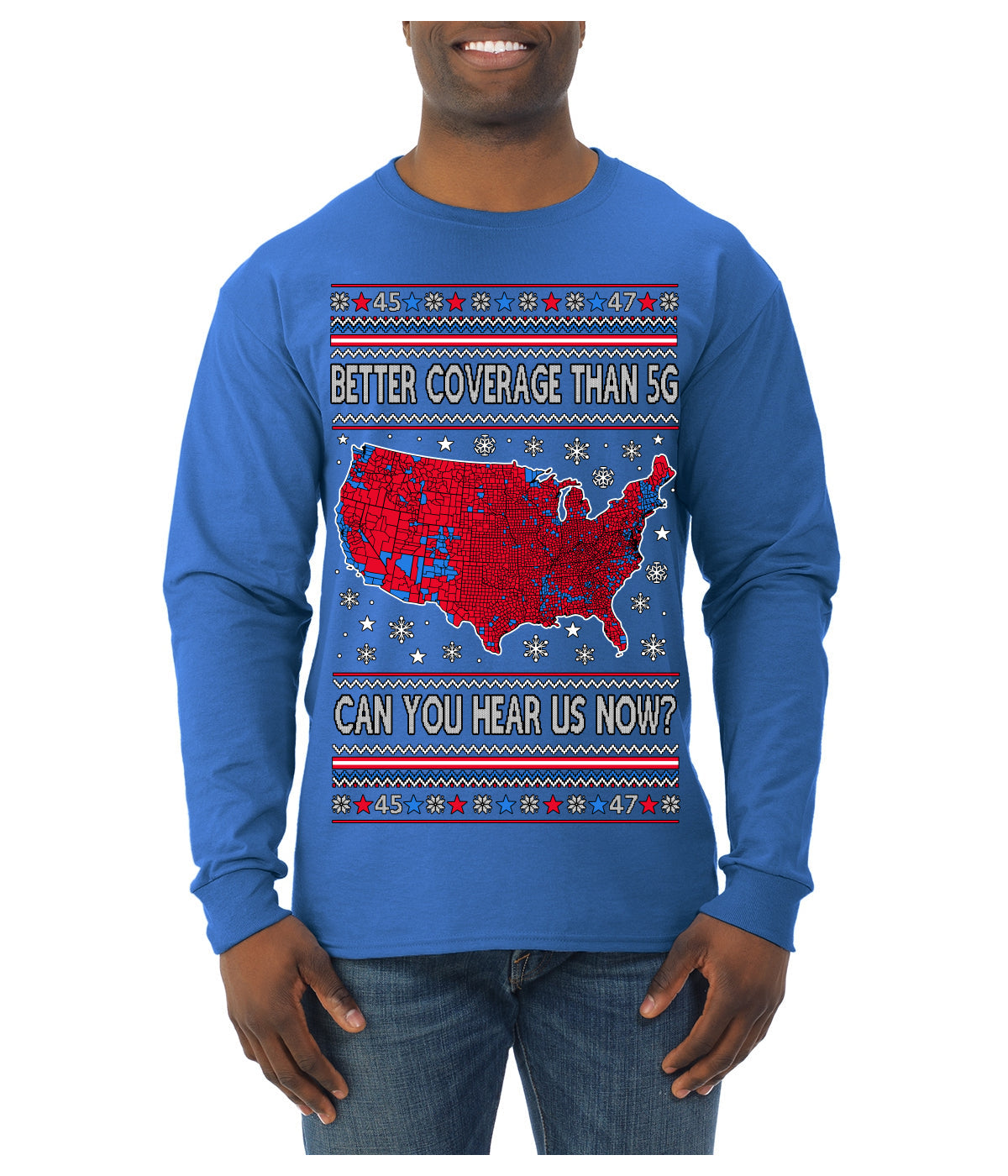 Trump 2024 Better Coverage than 5G Red Wave Landslide Ugly Christmas Sweater Mens Long Sleeve Shirt