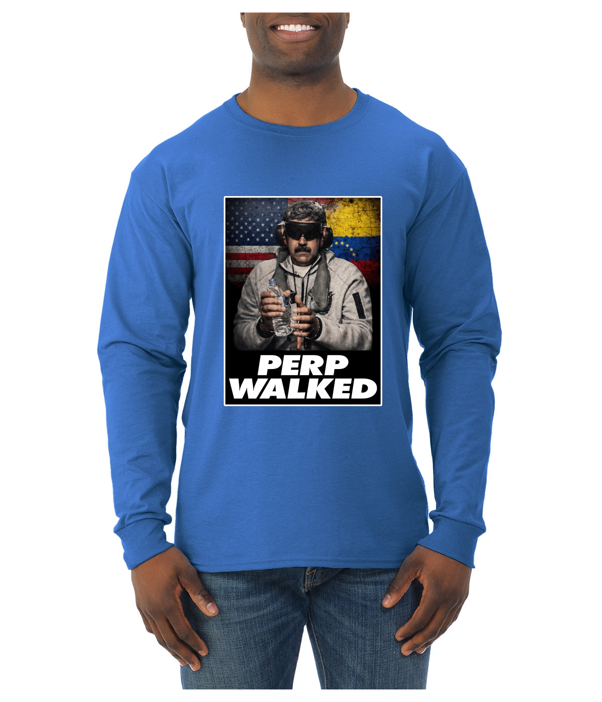Venezuelan Dictator Maduro Captured Perp Walked Sweater, Unisex Mens Long Sleeve Shirt