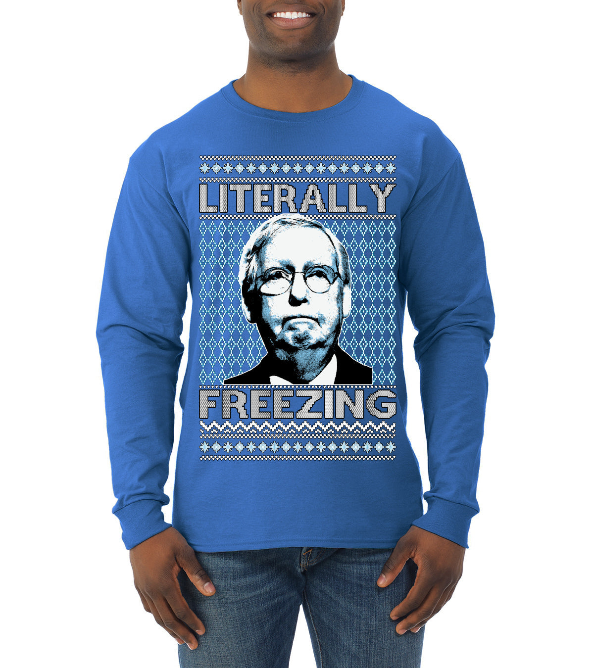 Literally Freezing McConnell Senator  Ugly Christmas Sweater Mens Long Sleeve Shirt