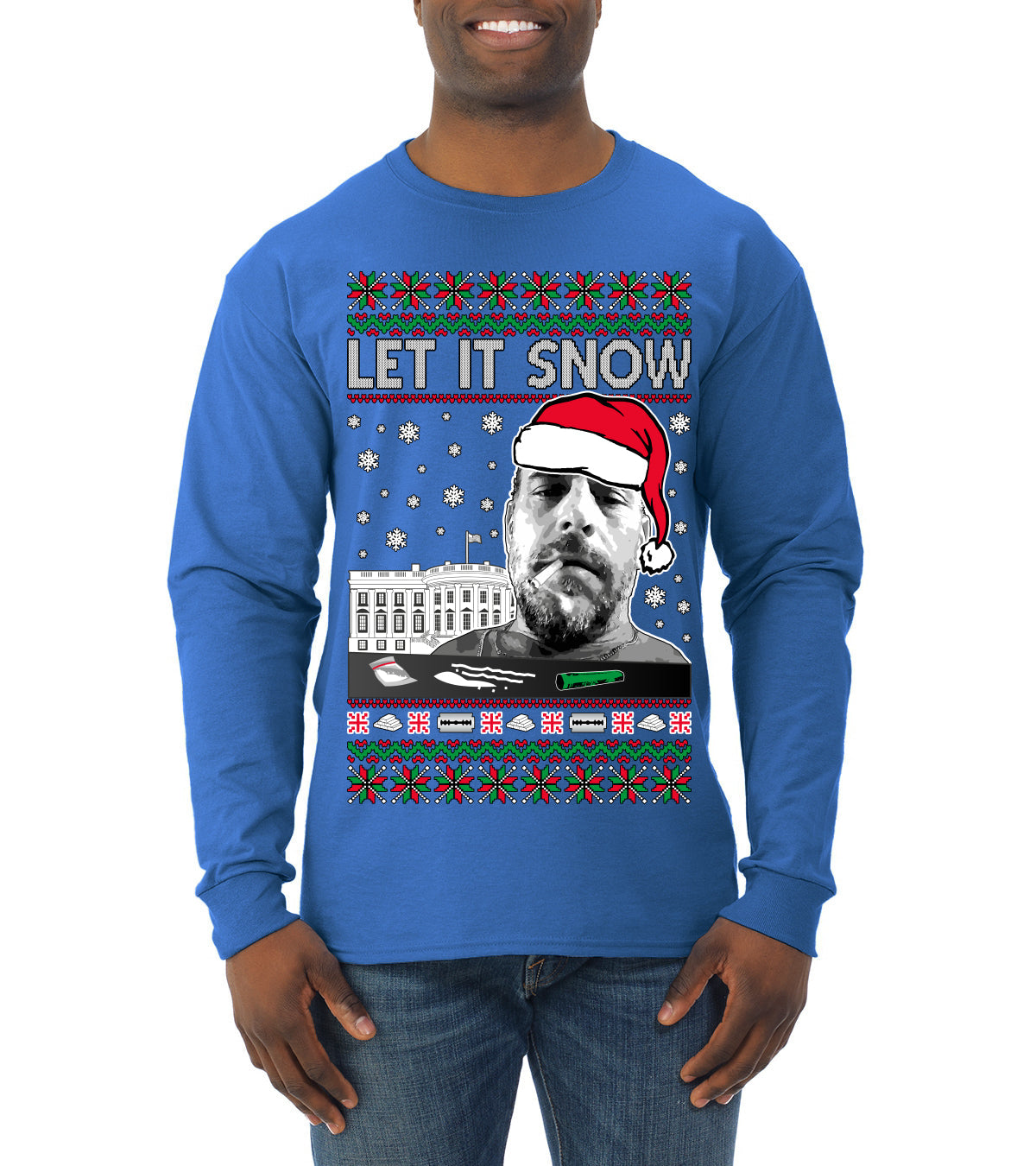 Hunter Let It Snow Biden Ugly Christmas Sweater Mens Long Sleeve Shirt