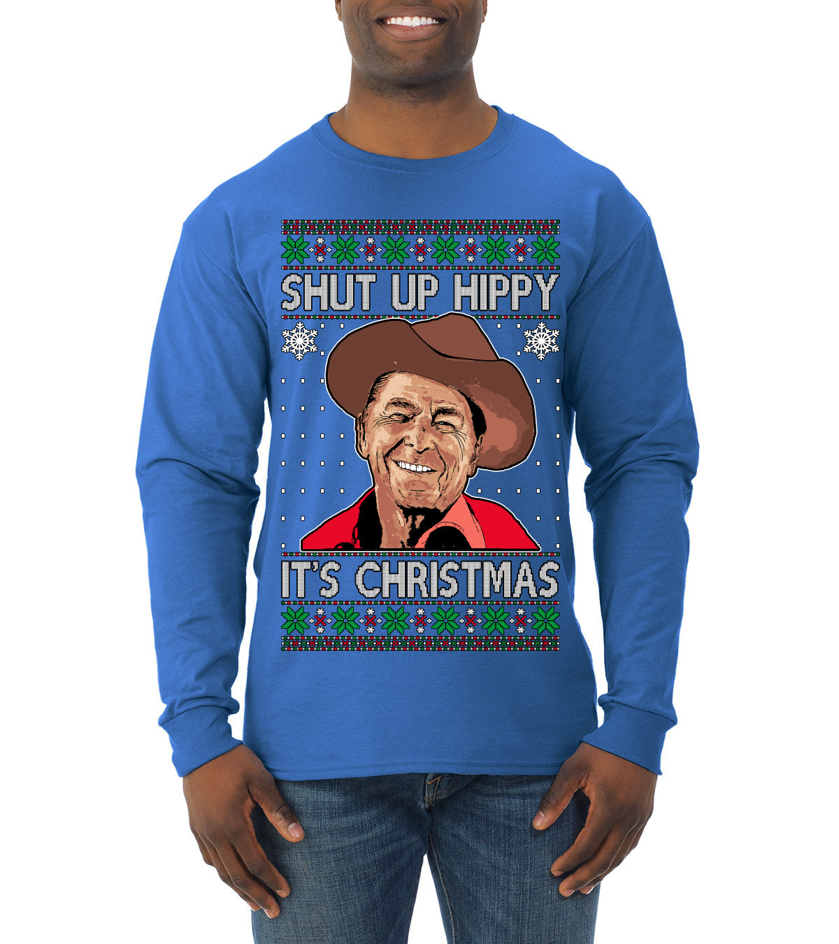 Shut Up Hippy It's Christmas Ugly Christmas Sweater Mens Long Sleeve Shirt