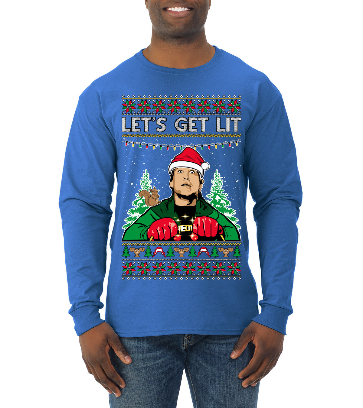 Let's Get Lit Clark Vacation Ugly Christmas Sweater Mens Long Sleeve Shirt