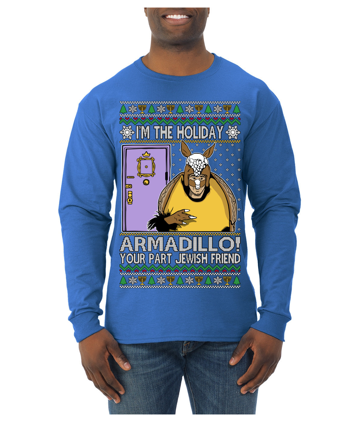 Holiday Armadillo Part Jewish TV Show Ugly Christmas Sweater Mens Long Sleeve Shirt