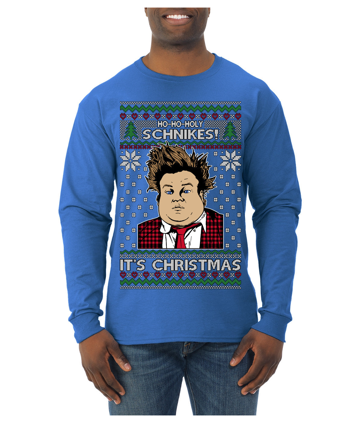 Ho Ho Holy Schnikes Funny 90s Classic Tommy Boy Movie Ugly Christmas Sweater Mens Long Sleeve Shirt