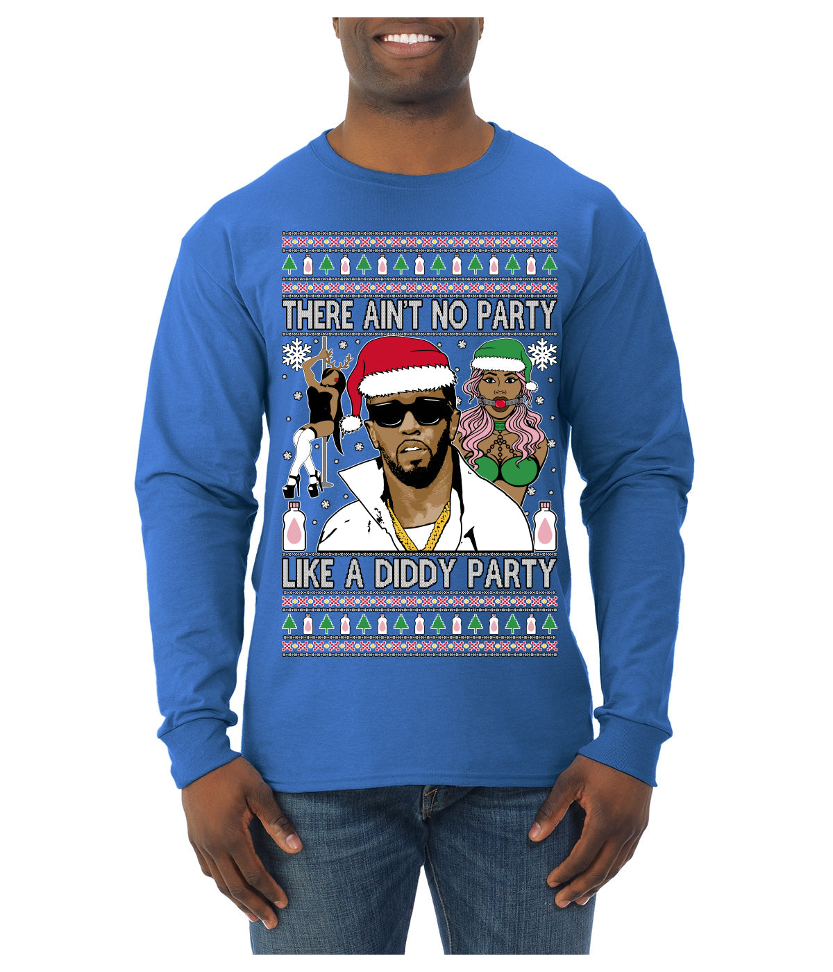 There Ain't No Party Like a Diddy Party Viral Music Meme Ugly Christmas Sweater Mens Long Sleeve Shirt