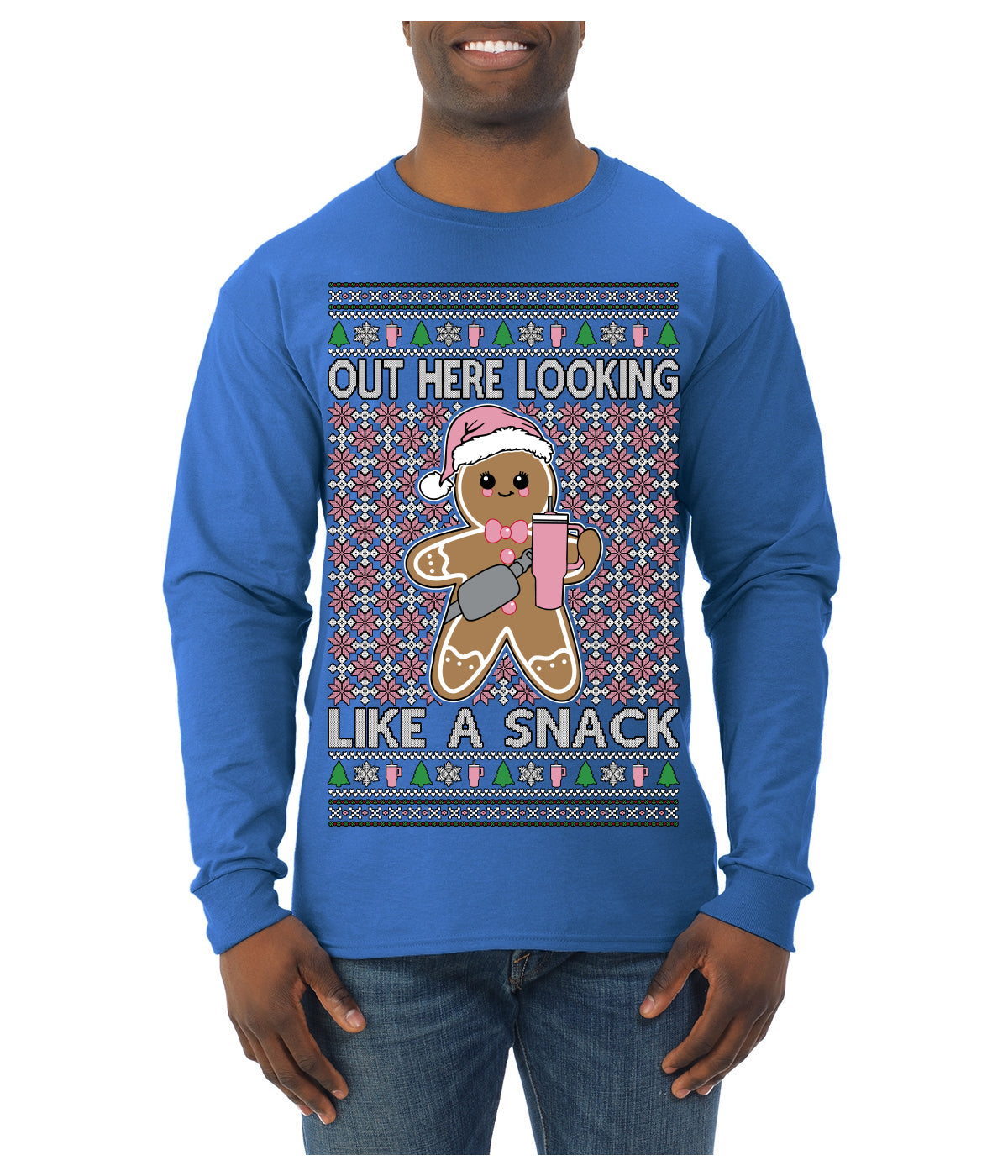 Out Here Looking Like a Snack Cute Xmas Cookie Ugly Christmas Sweater Mens Long Sleeve Shirt