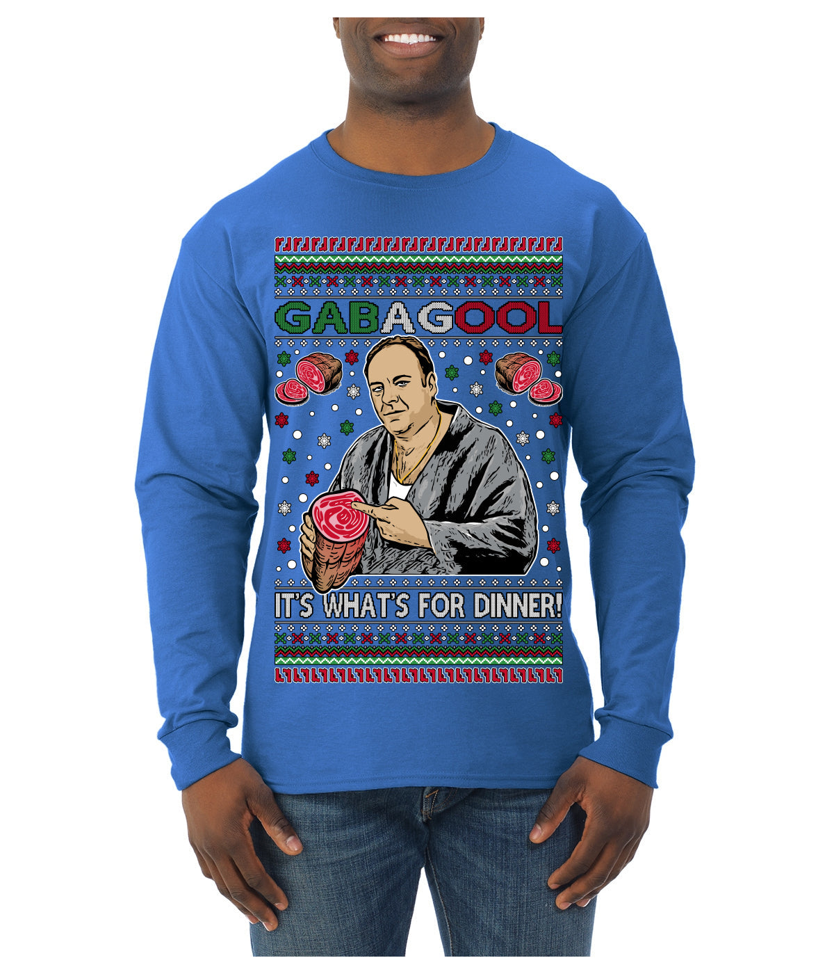 Gabagool It's What's for Dinner, Funny Tony Italian NJ New Jersey Mafia, Classic TV Show Ugly Christmas Sweater Mens Long Sleeve Shirt