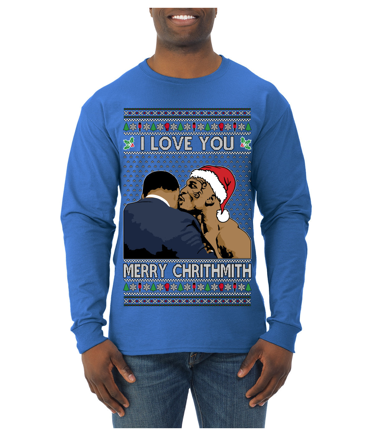I Love You Merry Chrithmith Funny Boxing Fight Meme Classic Funny Xmas Ugly Christmas Sweater Mens Long Sleeve Shirt