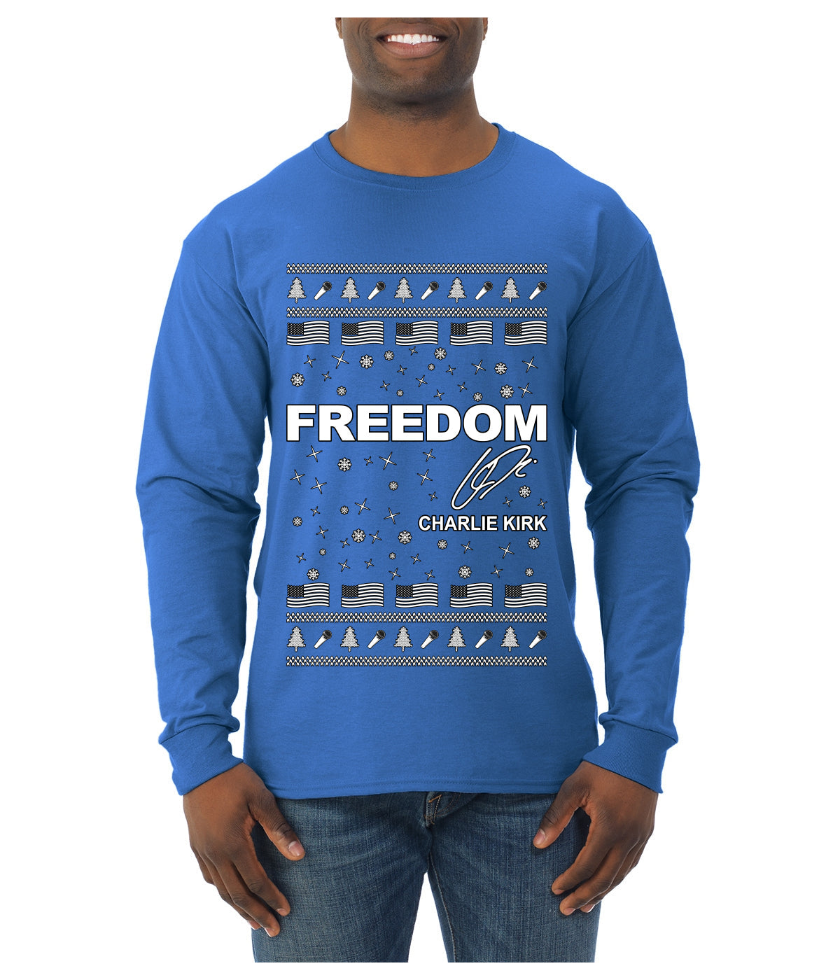 Freedom, Charlie Kirk Political Activist, Right Wing, Ugly Christmas Sweater Mens Long Sleeve Shirt