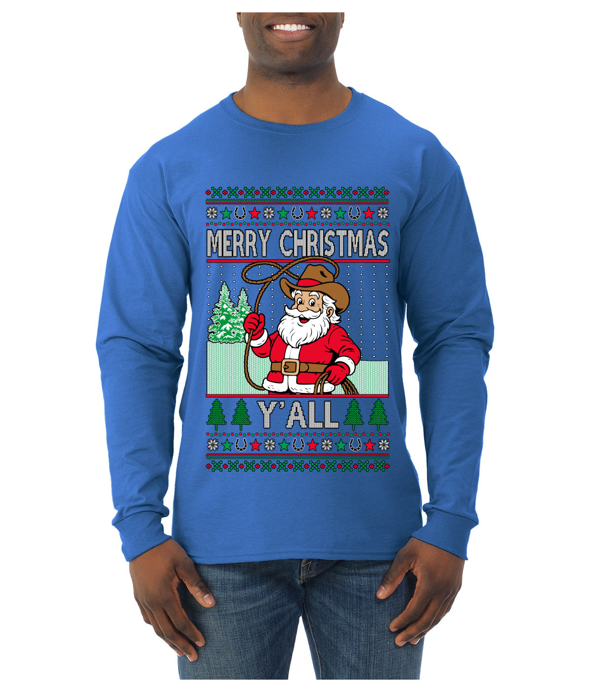 Merry Christmas Y'all Christmas Sweater, Ugly Christmas Sweater Mens Long Sleeve Shirt