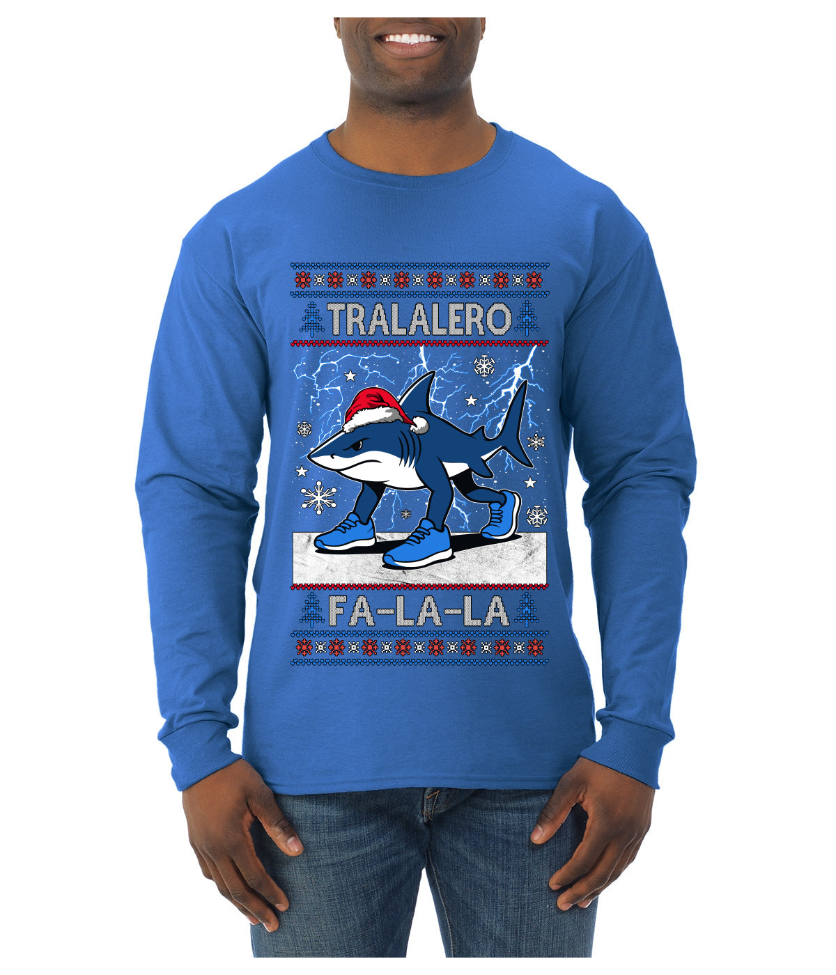 Tralalero Fa La La Brainrot, Ugly Christmas Sweater Mens Long Sleeve Shirt