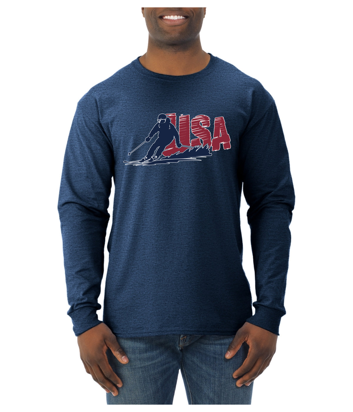 USA Winter Team Sports Fan Collection | USA Skier Sweater, Unisex Mens Long Sleeve Shirt