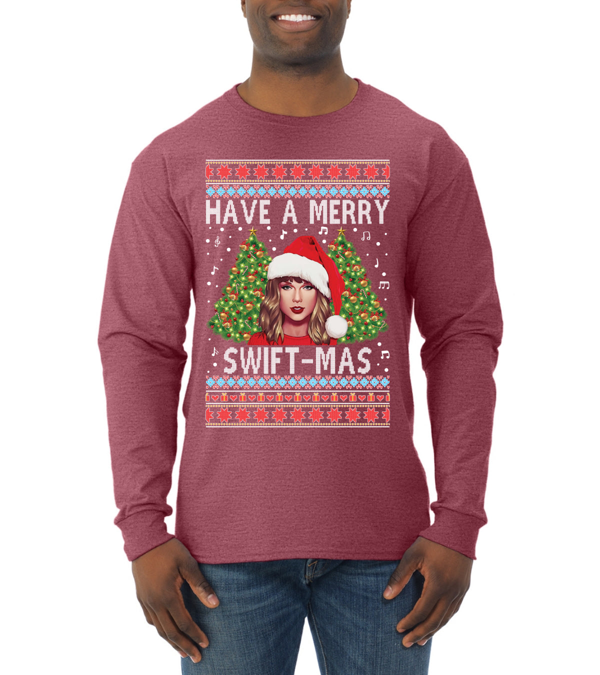 Merry Swiftmas Ugly Christmas Sweater Mens Long Sleeve Shirt