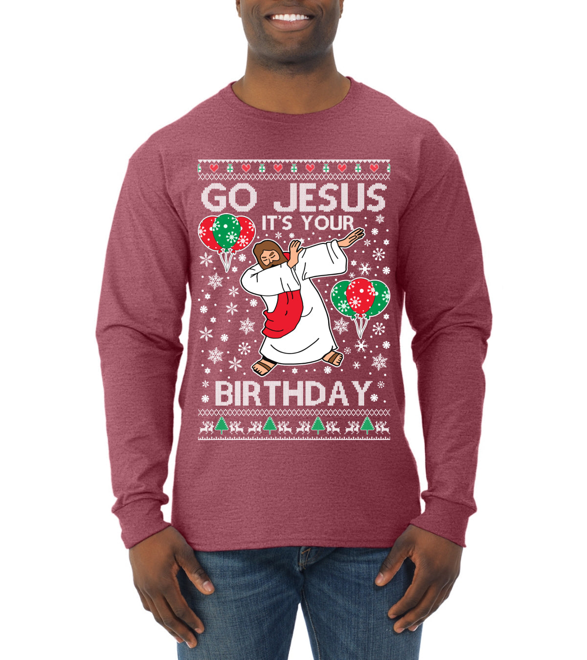 Go Jesus It's Your Birthday Ugly Christmas Sweater Mens Long Sleeve Shirt