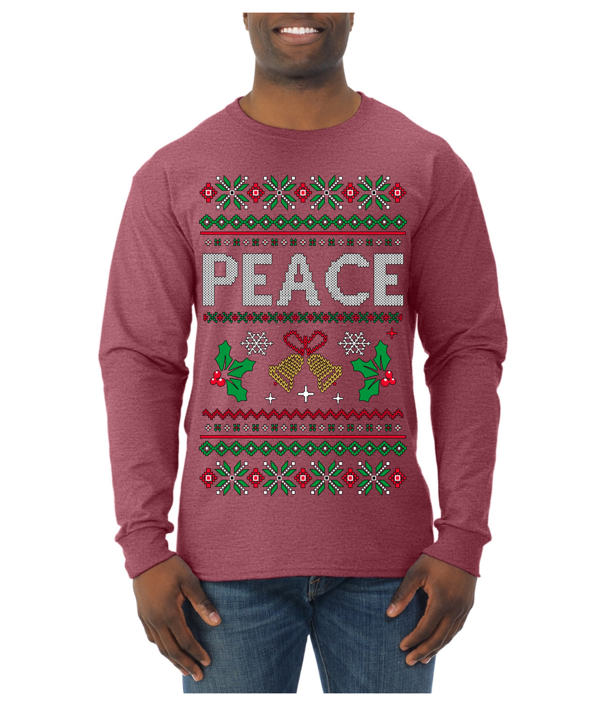 Peace Ugly Christmas Sweater Mens Long Sleeve Shirt