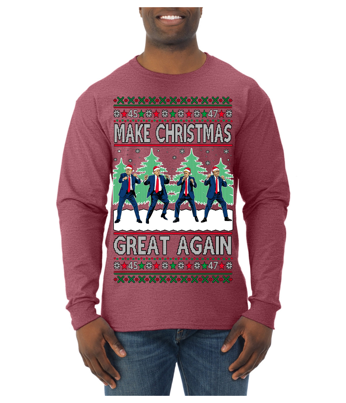 Make Christmas Great Again Shimmy Dance USA President Ugly Christmas Sweater Mens Long Sleeve Shirt