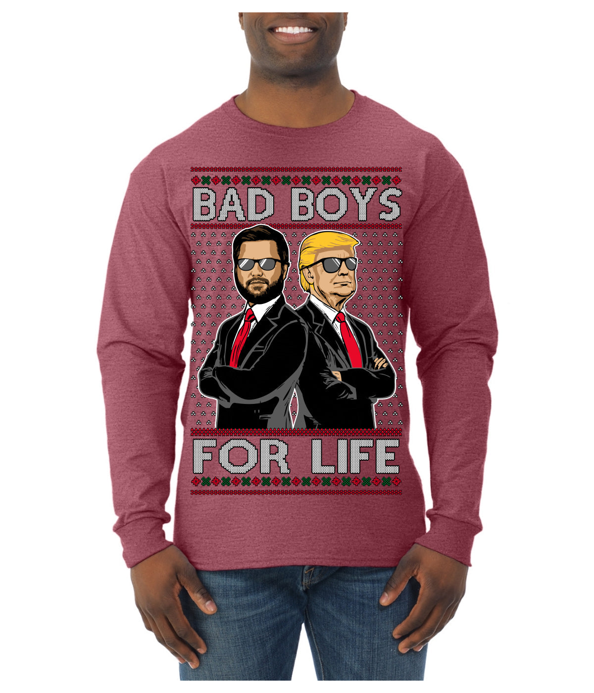 Bad Boys for Life Donald Trump JD Vance Funny 90s Movie Ugly Christmas Sweater Mens Long Sleeve Shirt