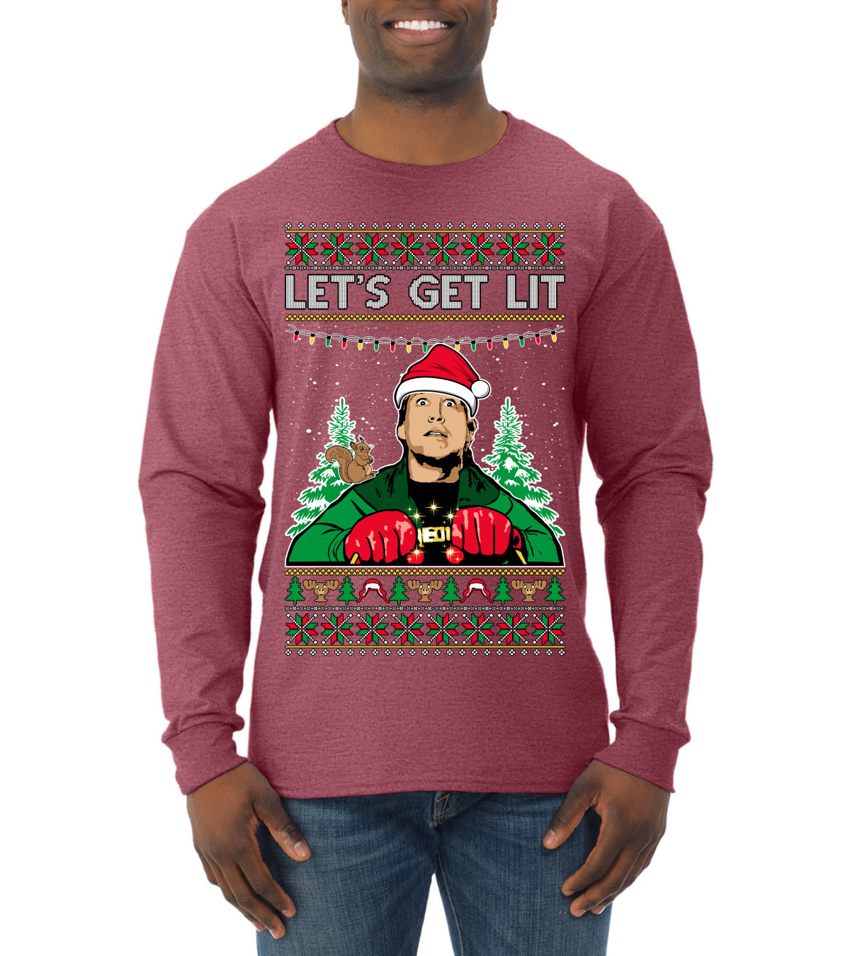 Let's Get Lit Clark Vacation Ugly Christmas Sweater Mens Long Sleeve Shirt