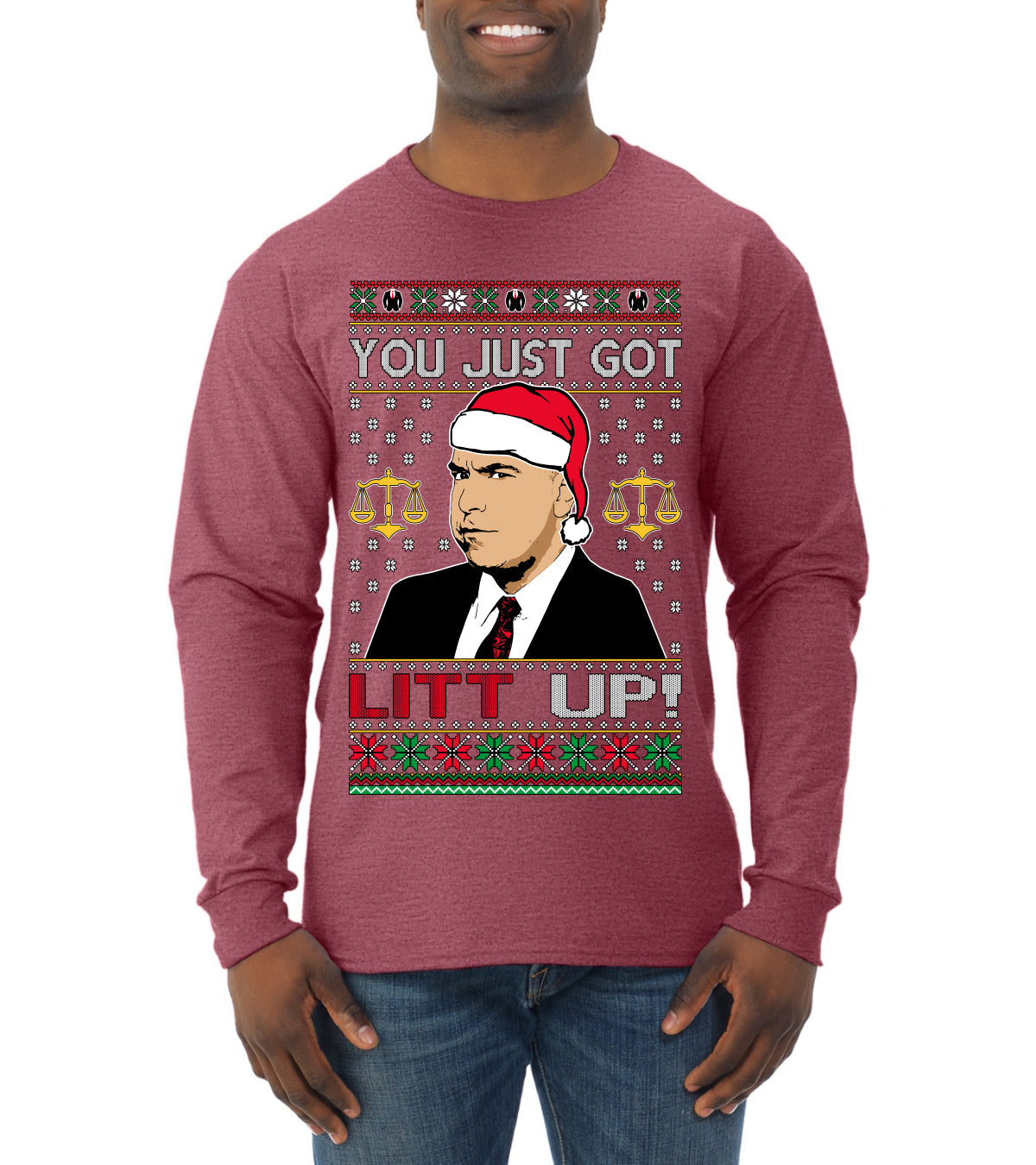 Just Got Litt Up Louis Tv Show Parody Ugly Christmas Sweater Mens Long Sleeve Shirt