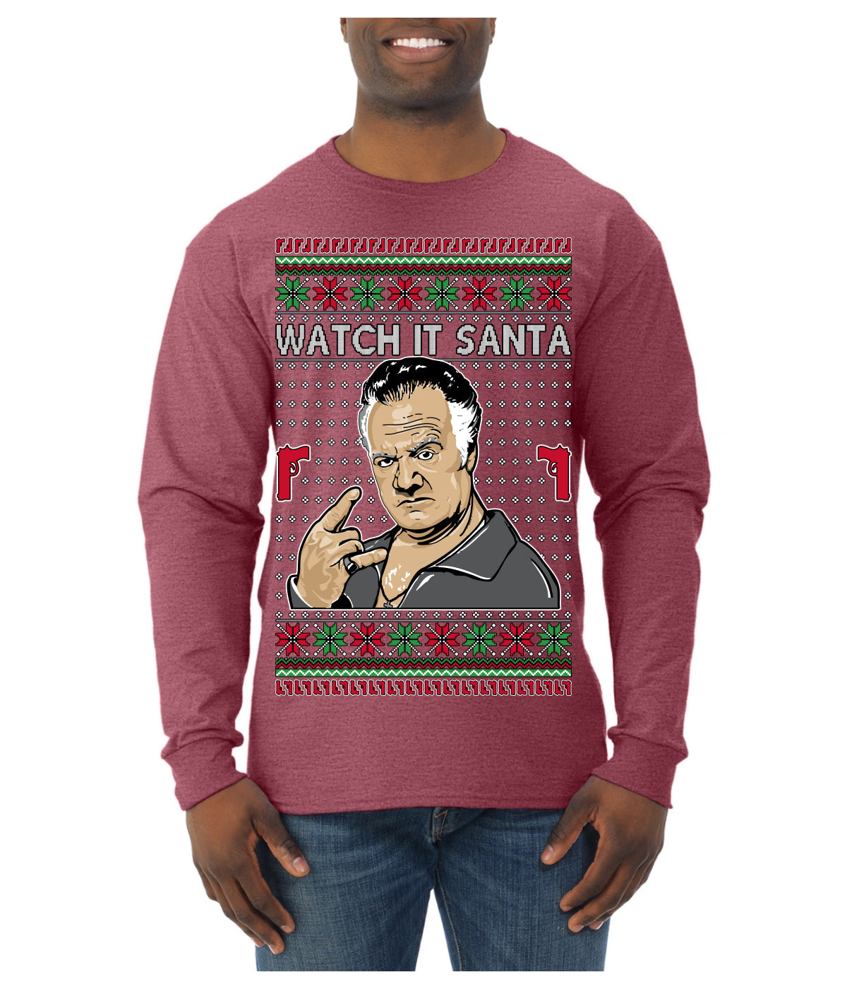 Watch It Santa Funny Paulie Italian Mafia TV Show Ugly Christmas Sweater Mens Long Sleeve Shirt