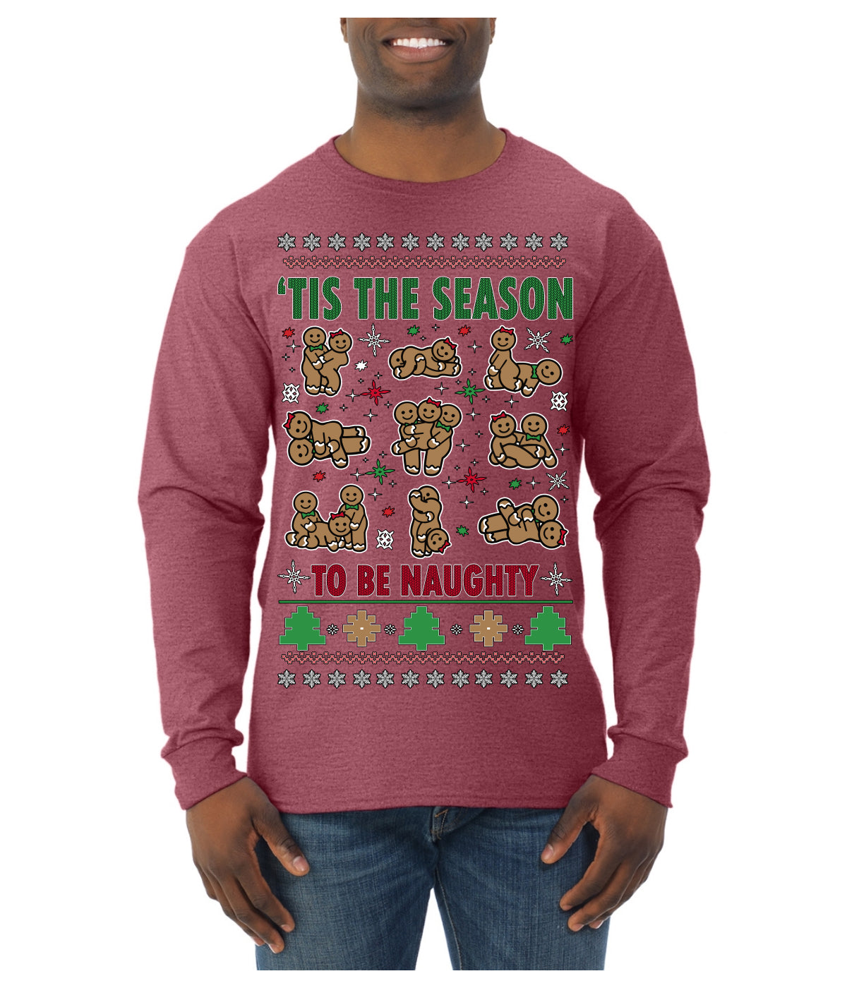 Tis' The Season To Be Naughty Unisex Ugly Christmas Sweater Mens Long Sleeve Shirt