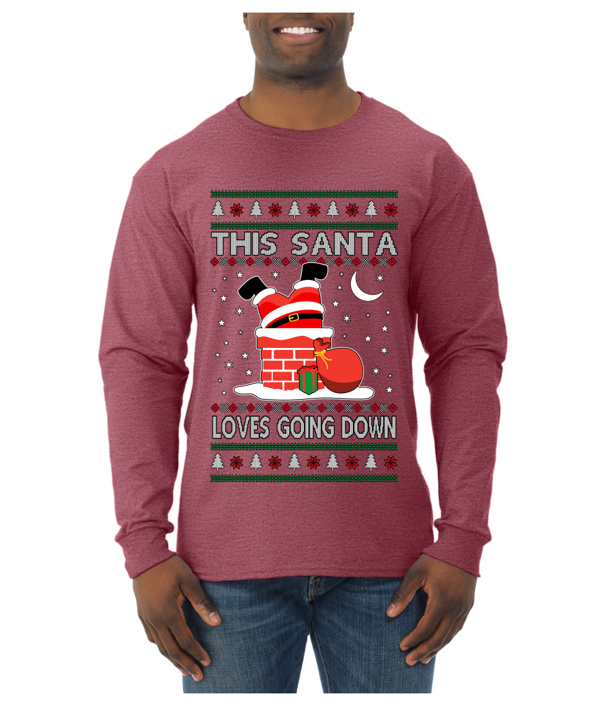 This Santa Loves going down, Funny dirty Humor, Ugly Christmas Sweater Mens Long Sleeve Shirt
